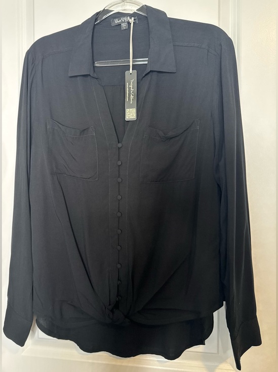 Velvet Heart Tops - Velvet Heart Black long sleeve Button-Front tie-knot blouse size large casual